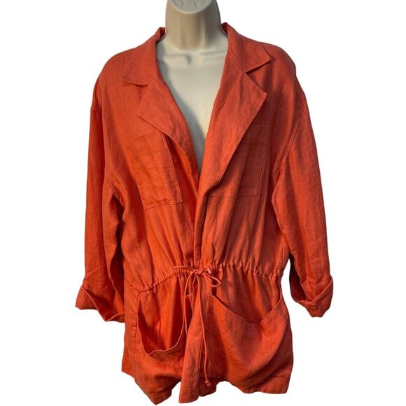 J.H. Collectibles Long Sleeved Collared Linen Jacket Color Orange Size XL - Picture 1 of 7